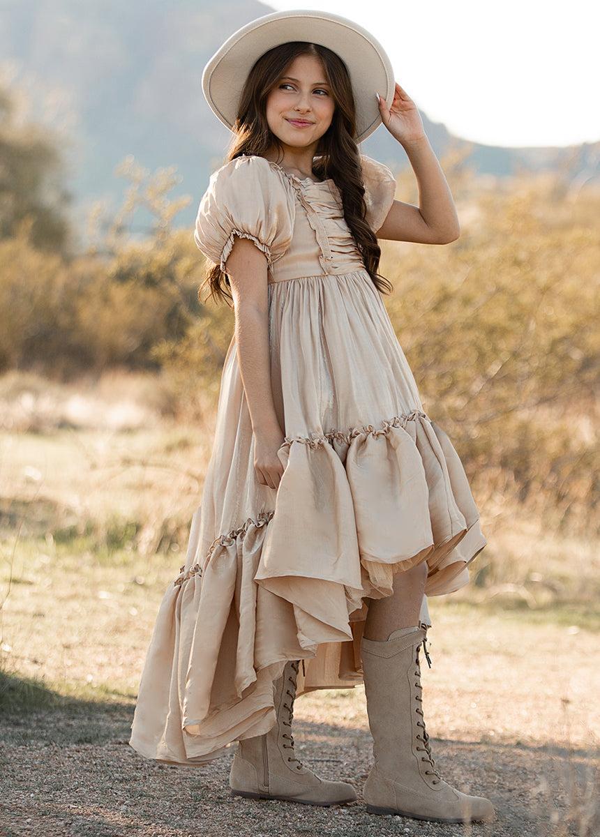 Mathilda Petticoat Dress in Champagne Iridescent Girls Product Image