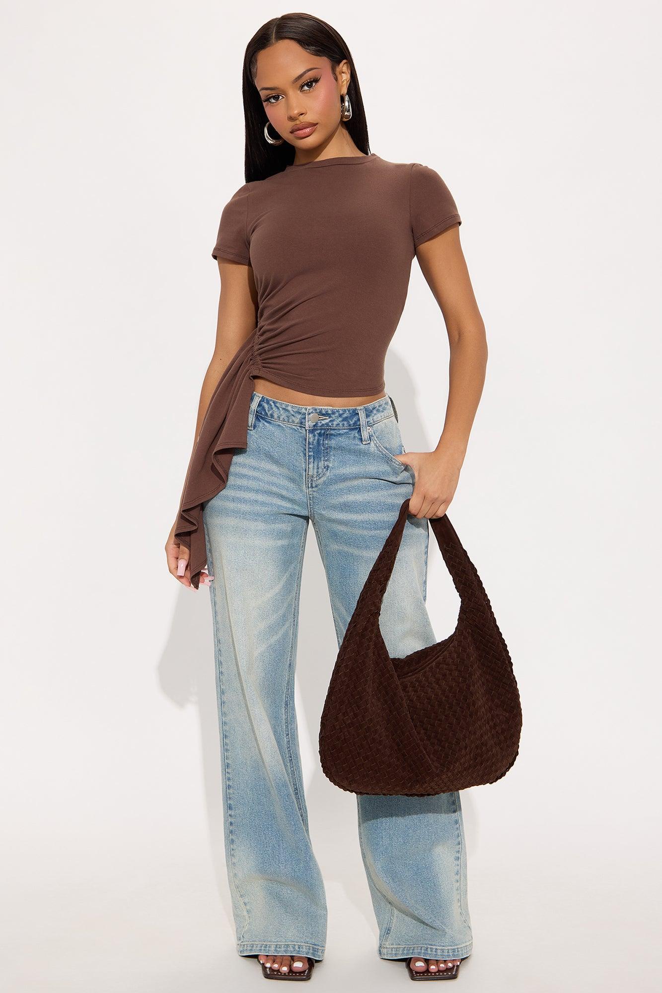 Polly Draped Short Sleeve Tshirt - Brown Product Image