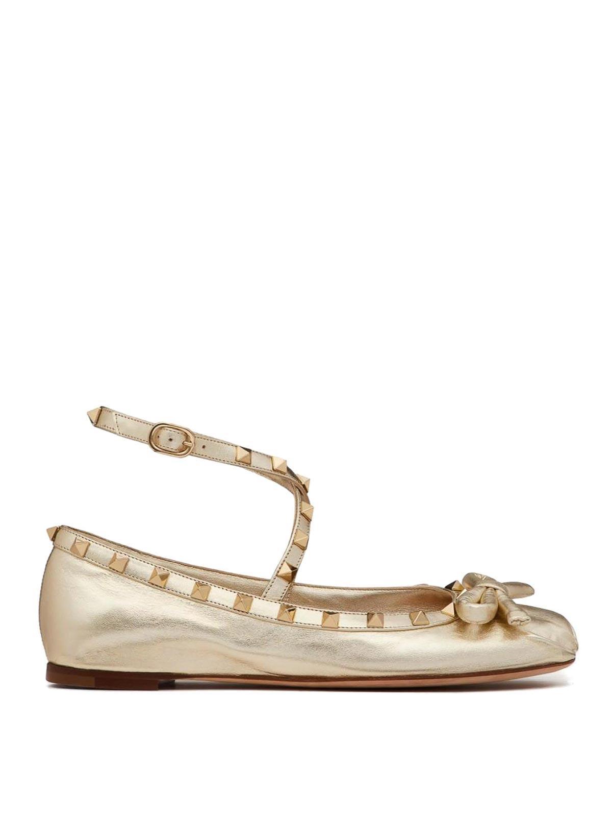 VALENTINO GARAVANI Gold Rockstud Leather Ballet Pumps Product Image