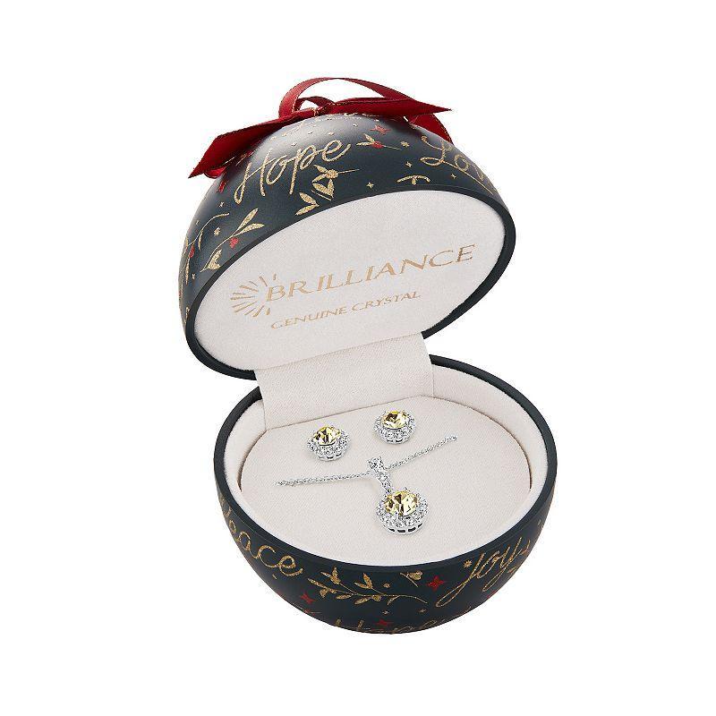 Brilliance Cubic Zirconia Stud Earrings & Bubble Initial Pendant Necklace Set, Women's, Size: 18", Silver Tone E Product Image