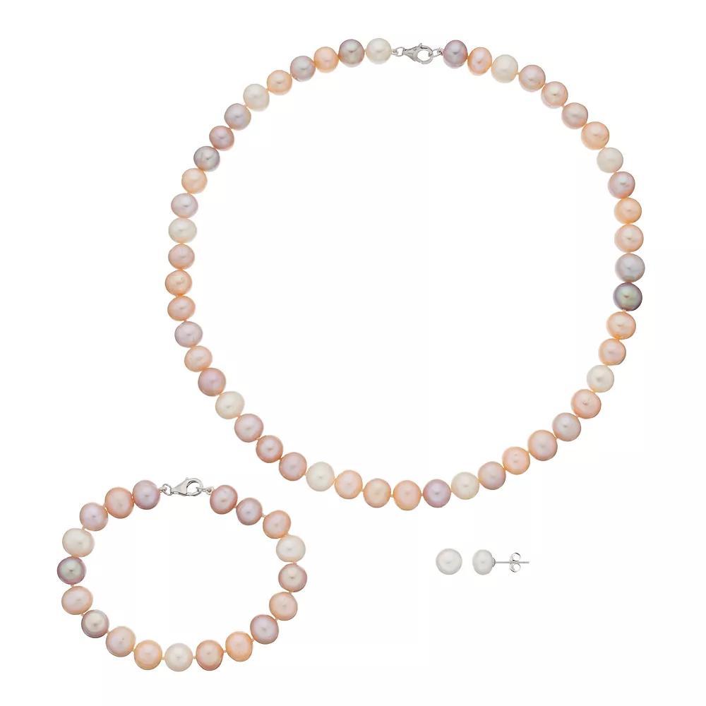 Sterling Silver Freshwater Cultured Pearl Necklace, Bracelet & Stud Earring Set, Women's, Size: 18", Multi Product Image
