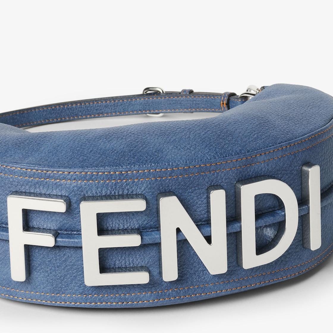 Fendigraphy SmallDenim-effect blue leather bag Product Image
