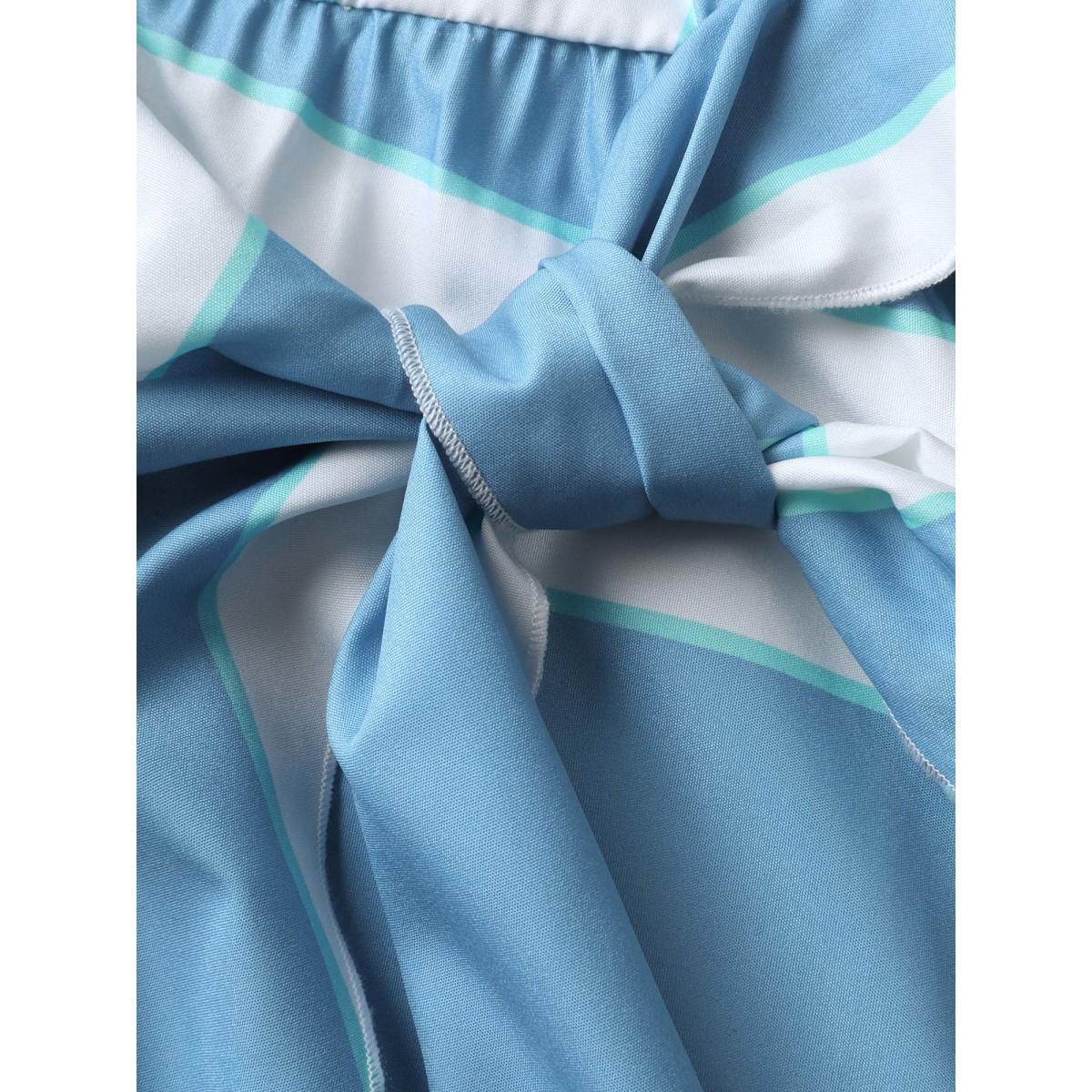 Plus Size Geometric Surplice Neck Tie Knot Midi Dress Stone Women At the Office Tie knot Shirt collar Short sleeve Curvy BloomChic 22-24/3X Product Image