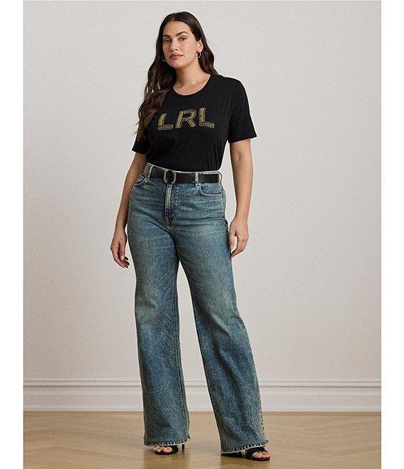 Lauren Ralph Lauren Plus Size Soft Jersey Cotton Crew Neck Short Sleeve Beaded Logo Tee Product Image