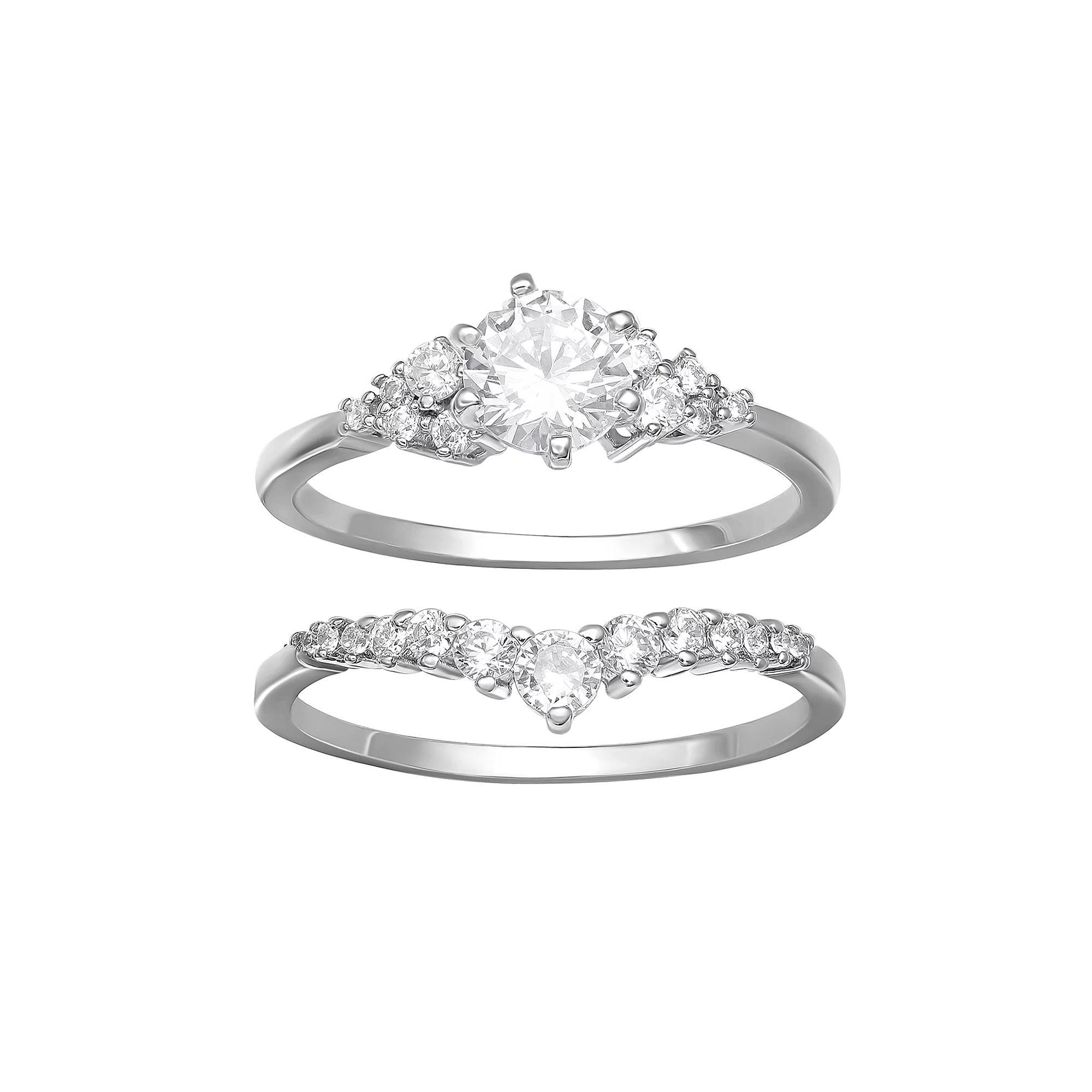 PRIMROSE Sterling Silver Cubic Zirconia Cluster Engagement Ring Set, Women's, Size: 9 Product Image