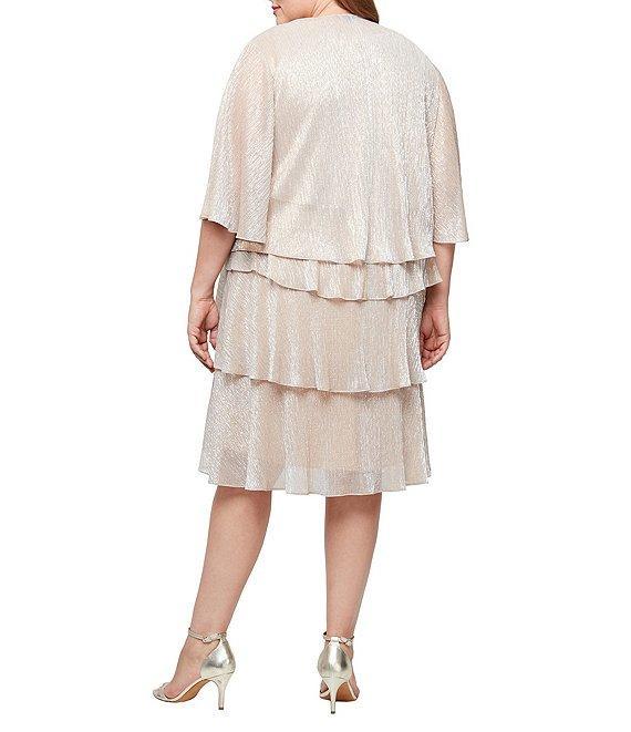 Ignite Evenings Plus Size Short Sleeve Embellished Crew Neck 2-Piece Jacket Dress Product Image