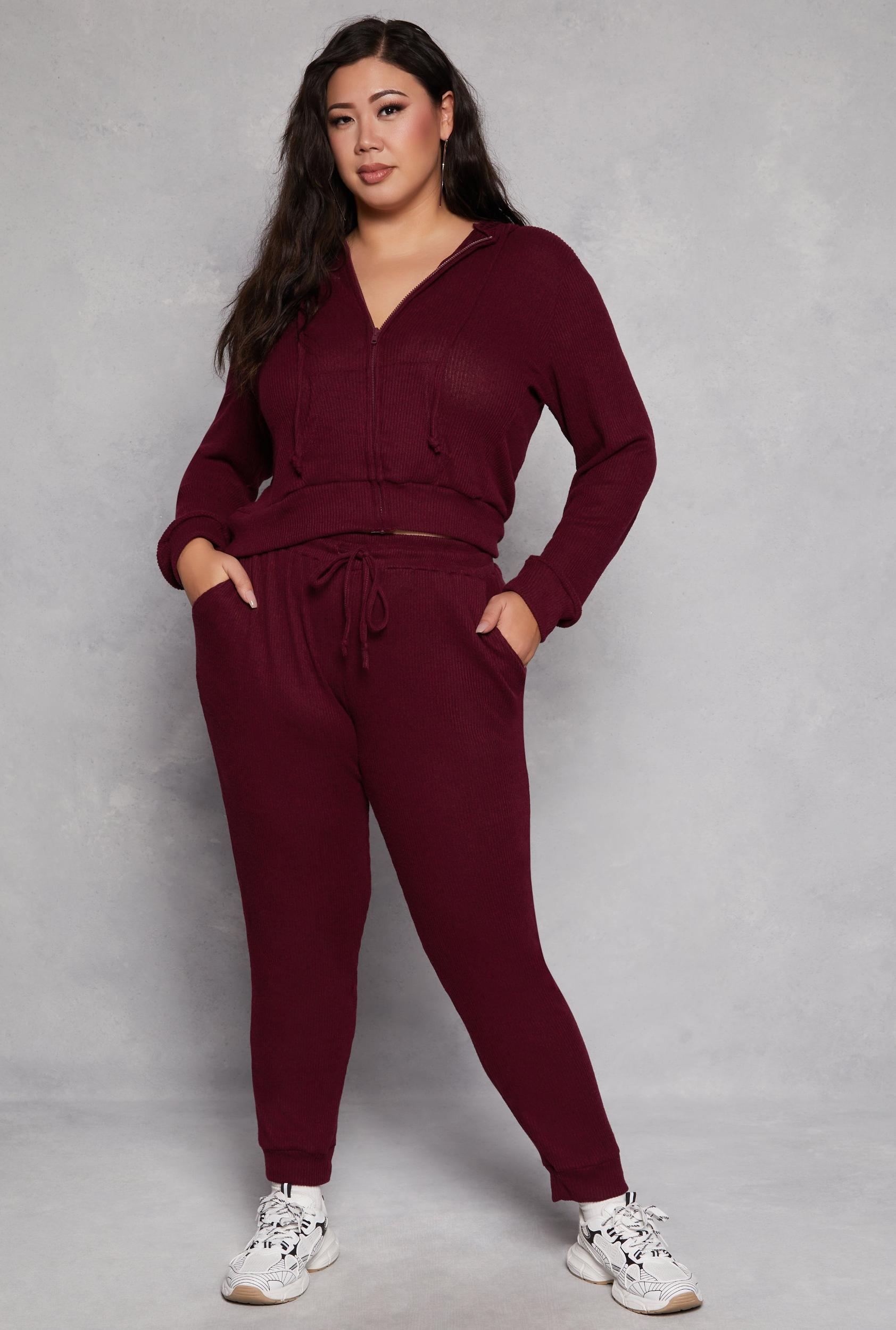 Womens Plus Size Daisy Ribbed Brushed Knit Joggers Product Image