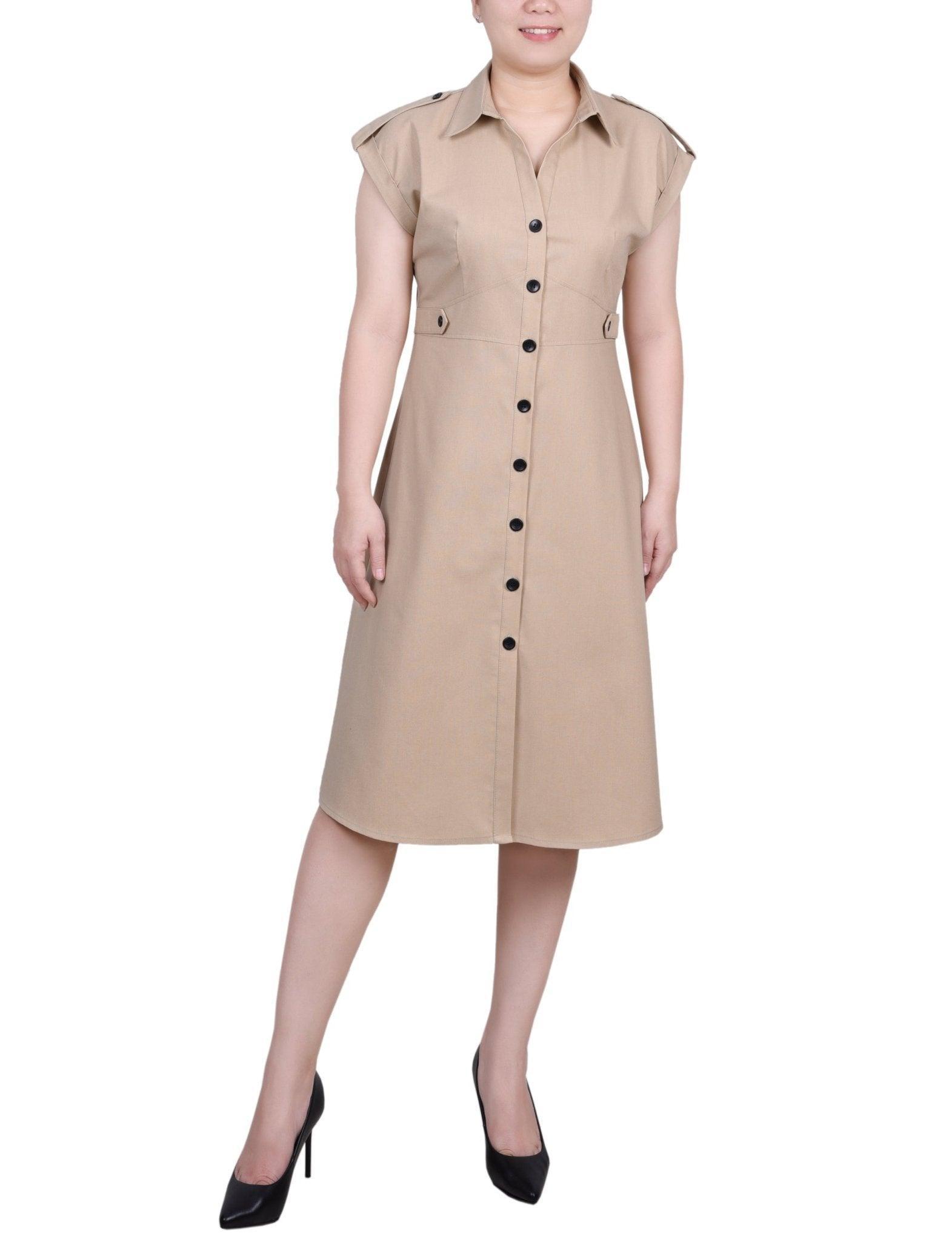 Short Sleeve Button Front Linen Dress - Petite Product Image