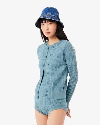 Washed Effect Cable Knit Cardigan Product Image