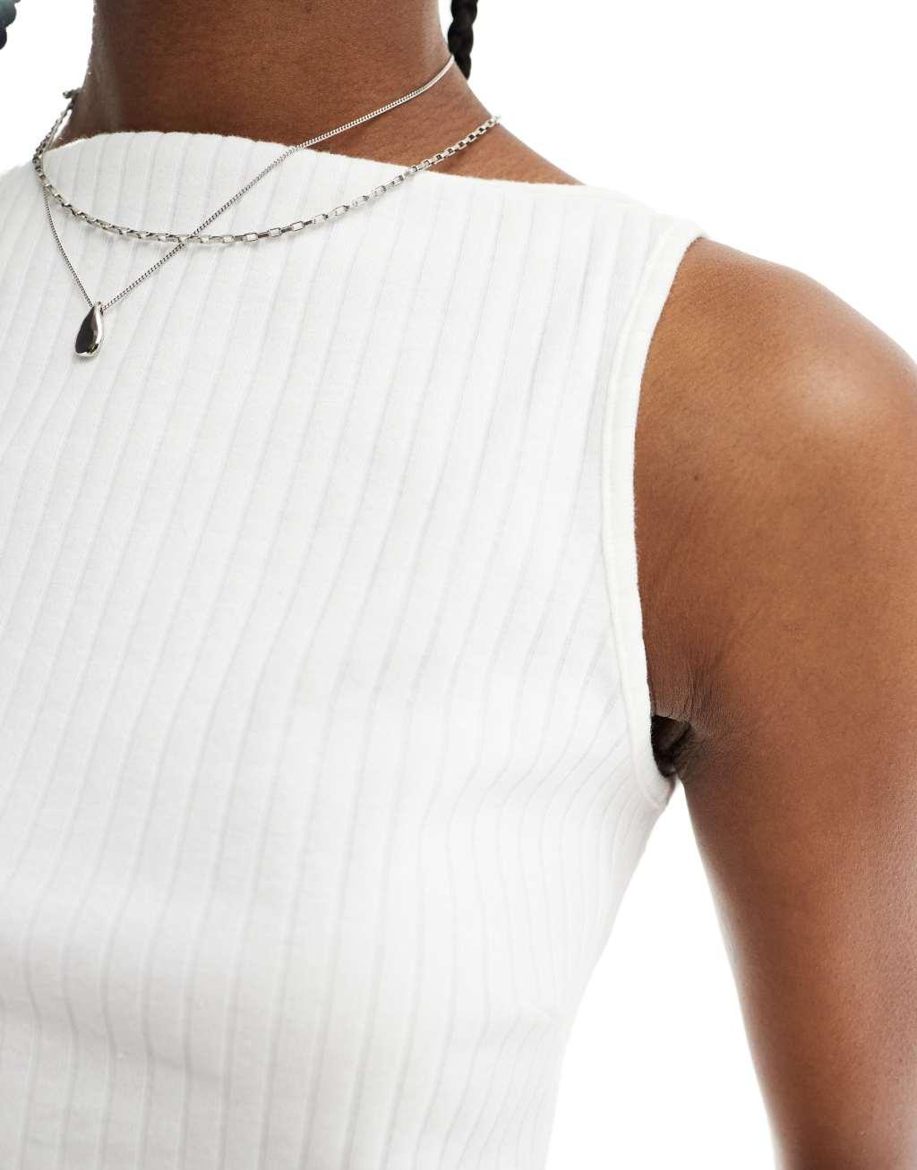 COLLUSION slash neck ribbed tank top in ecru Product Image