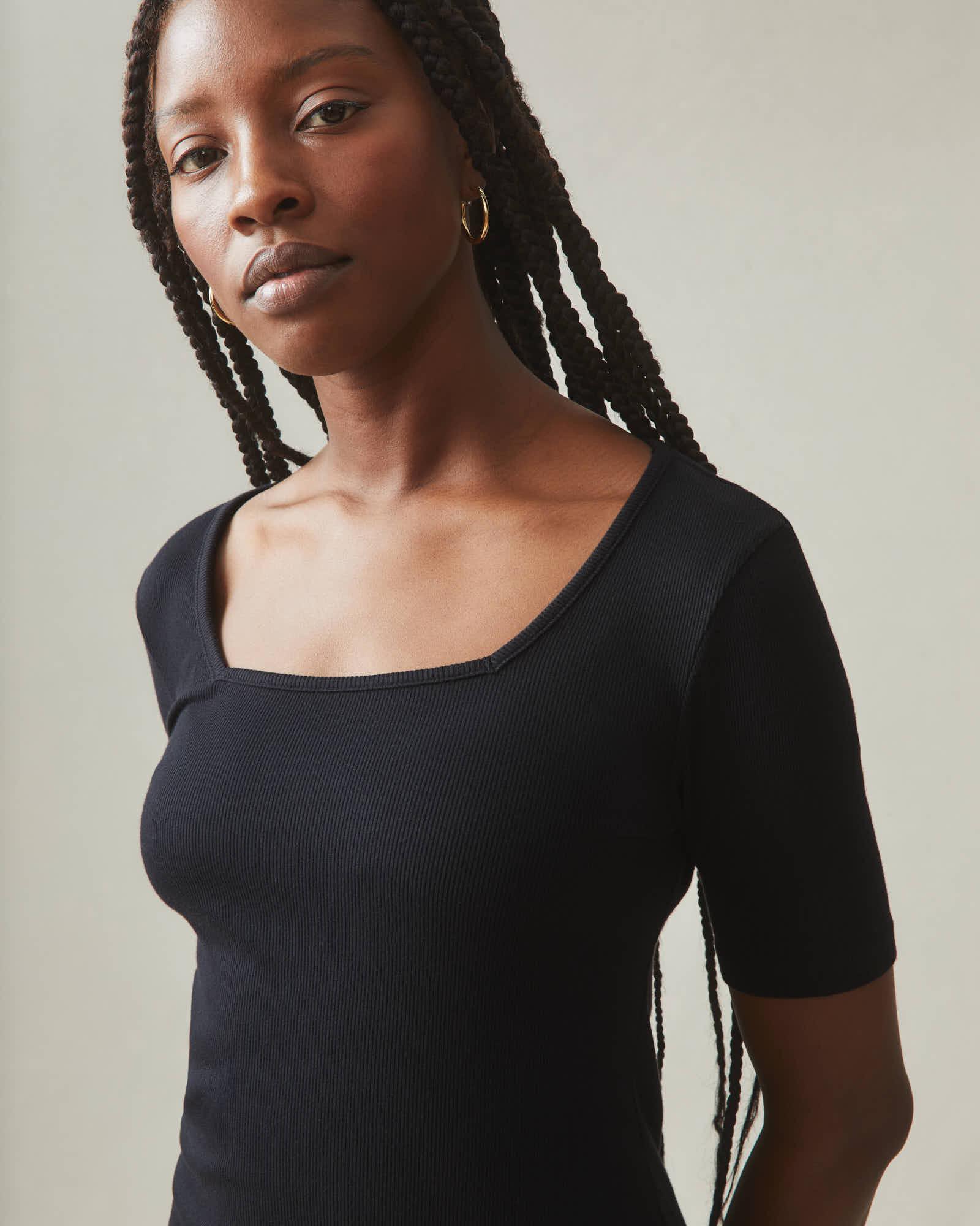Women's Luxe Rib Square Neck Tee - Black Product Image