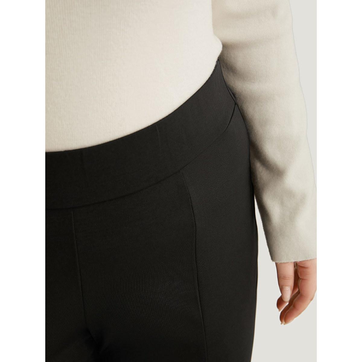 Plus Size Bootcut Pearl Beaded Split Front Pants Women Black Office Flare Leg High Rise Work Pants BloomChic 18-20/2X Product Image