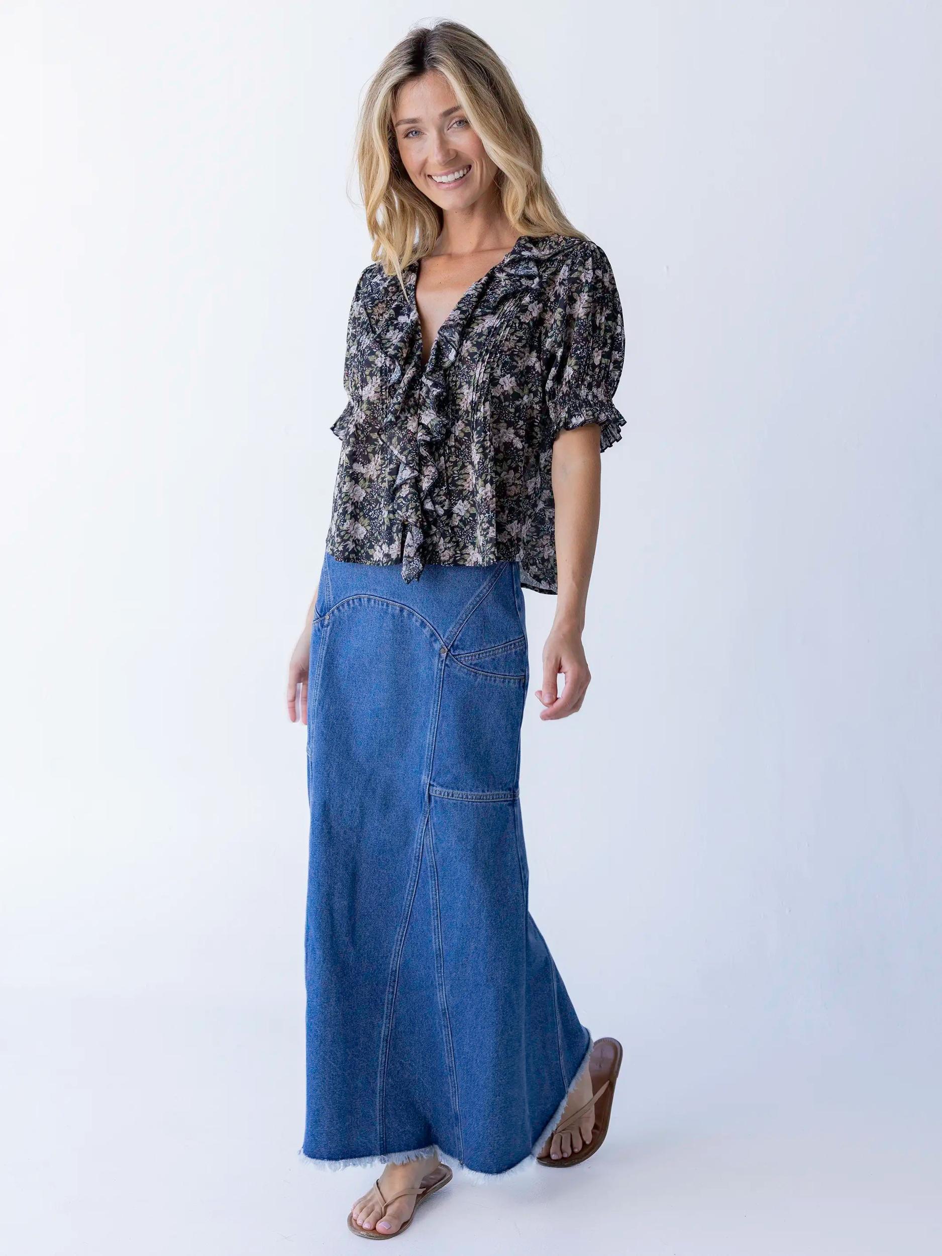 Fitted Cotton Denim Maxi Skirt Product Image
