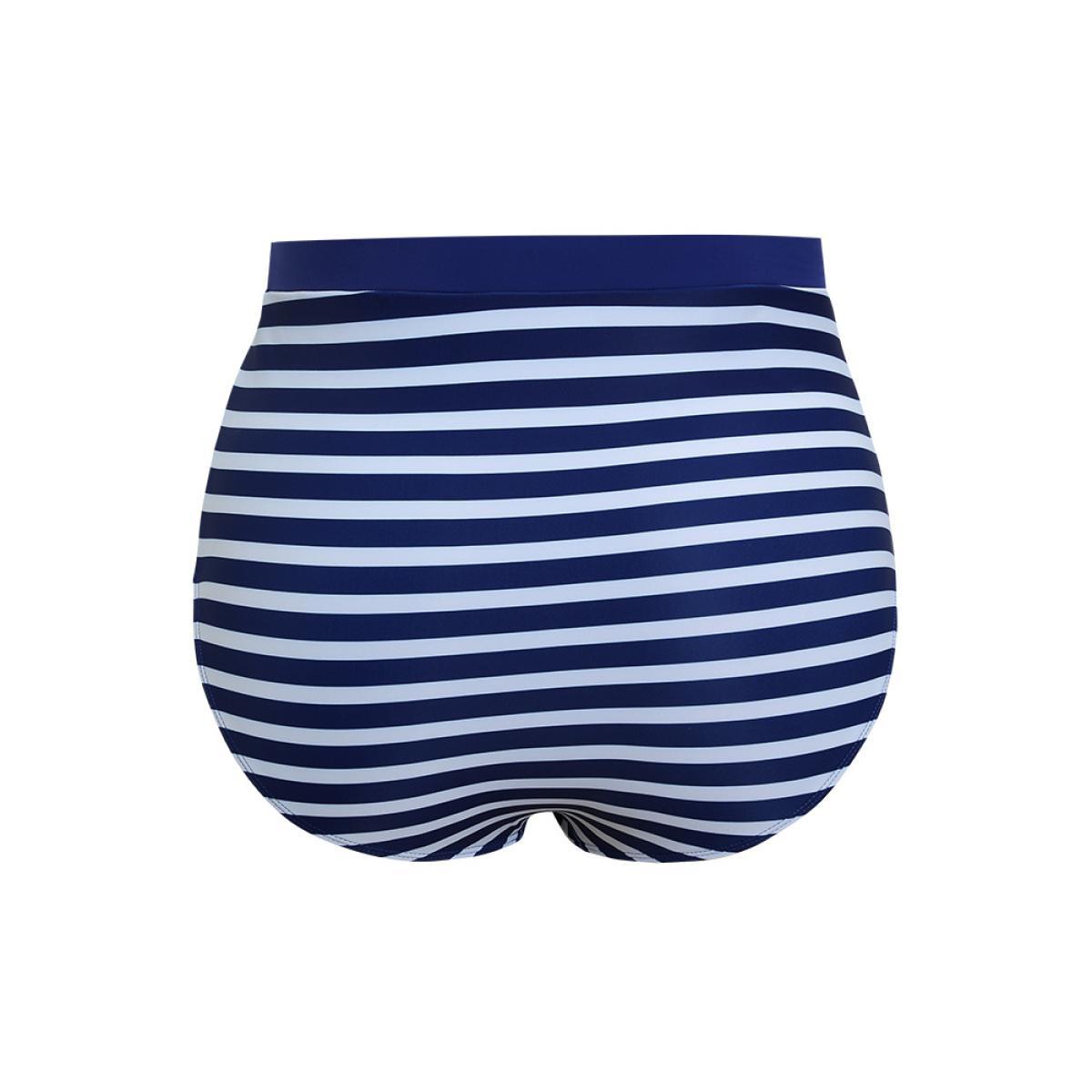 Plus Size Striped Patchwork Bikini Bottom Women's Swimwear Navy Vacation Printed High stretch Bodycon High Rise Curve Swim Bottoms BloomChic 26/4X Product Image
