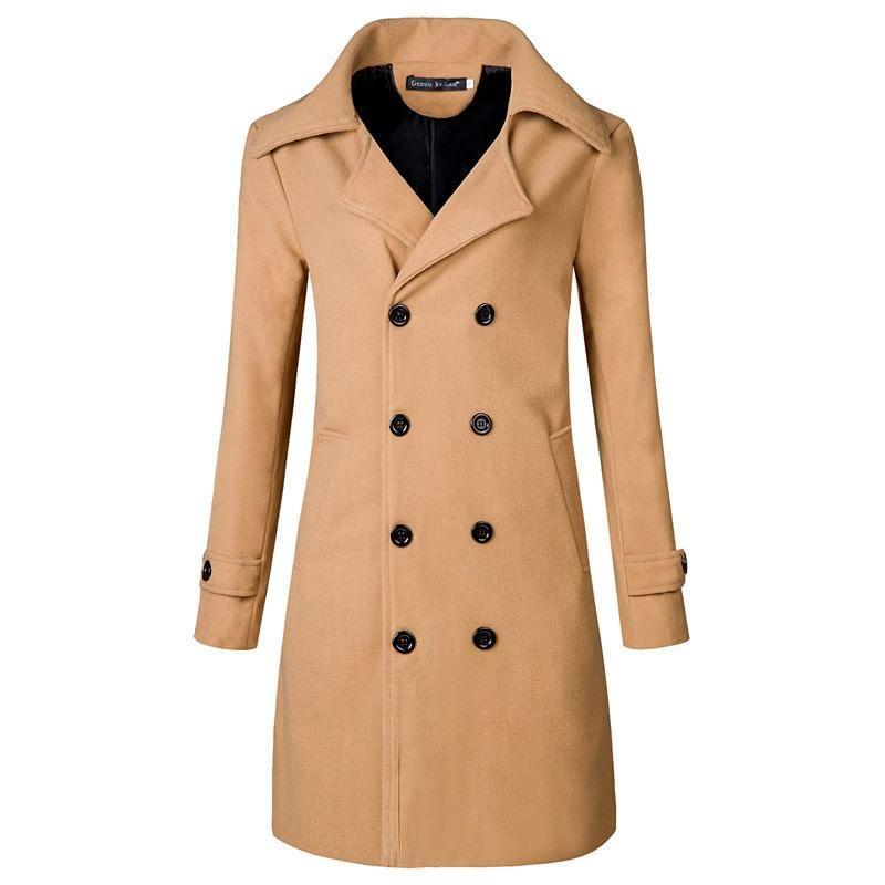 Lapel Collared Plain Double Breasted Trench Coat Product Image