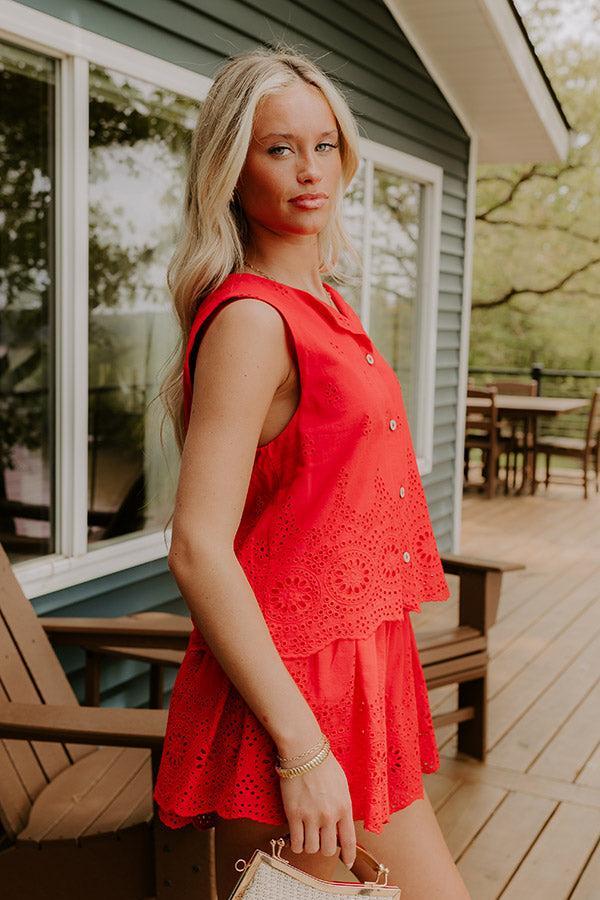 Rose All Day Eyelet Tank in Red Product Image