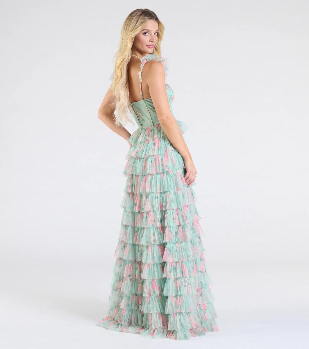 Reyna Corset Slit A-Line Floral Formal Dress Product Image