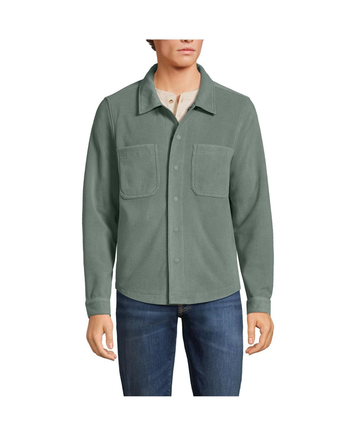 Mens Lands End Fleece Shirt Jacket Dark Grey Heather Product Image