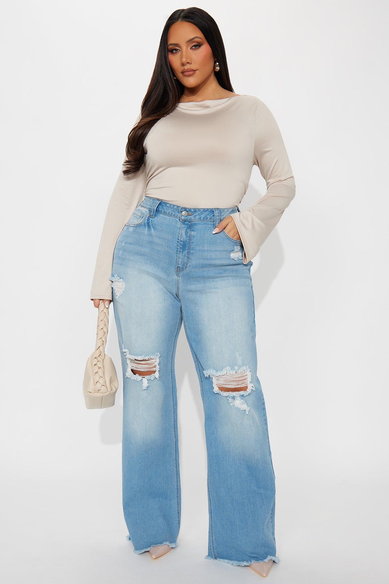 Coldwater Canyon Stretch Ripped Wide Leg Jeans - Light Wash Product Image