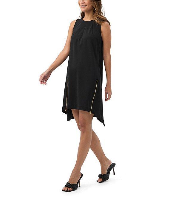 Trina Turk Vantis Ponte Round Neck Sleeveless Exposed Zipper Shift Dress Product Image