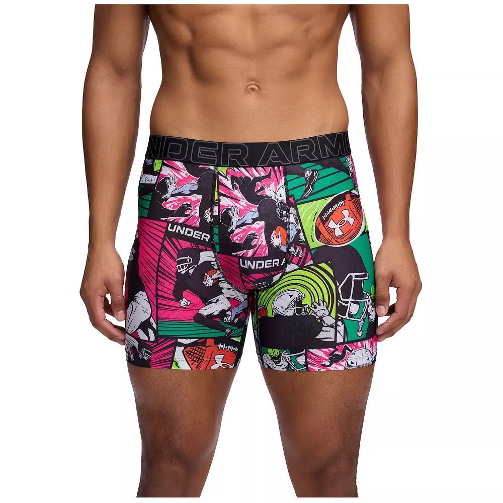Men's Under Armour 6-Inch Performance Tech Mesh Graphic Boxer Brief, Size: Medium, Black White Product Image
