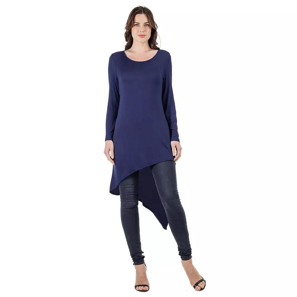 Women's 24Seven Comfort Apparel Long Sleeve Knee Length Asymmetrical Tunic Top, Size: Small, Purple Product Image