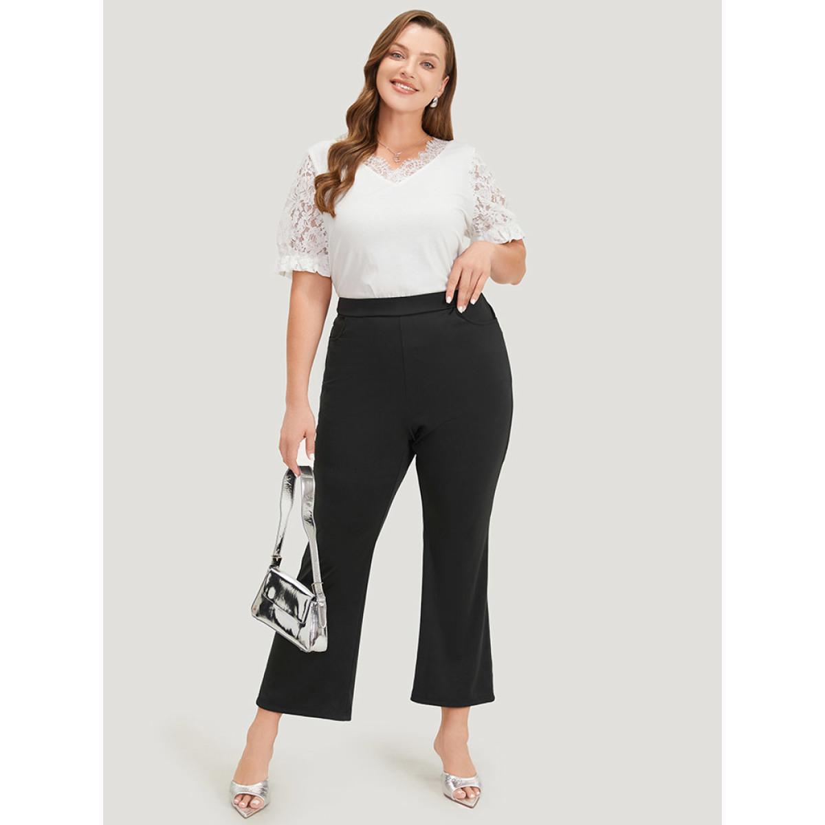 Plus Size Solid Elastic Waist Slant Pocket Bootcut Pants Women Black Office High Rise Work Pants BloomChic 26/4X Product Image
