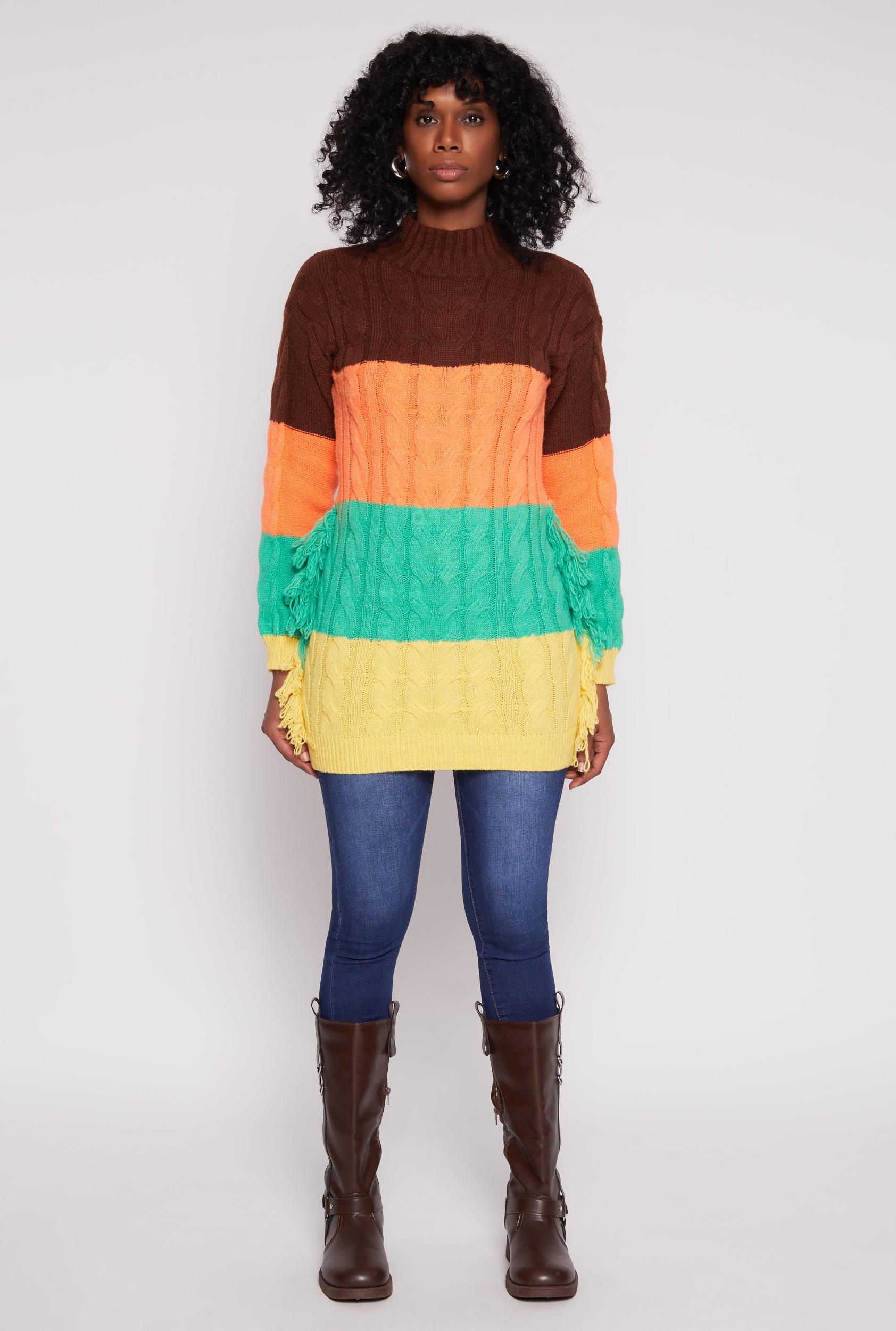 Womens Daisy Cable Knit Fringe Side Tunic Sweater Product Image