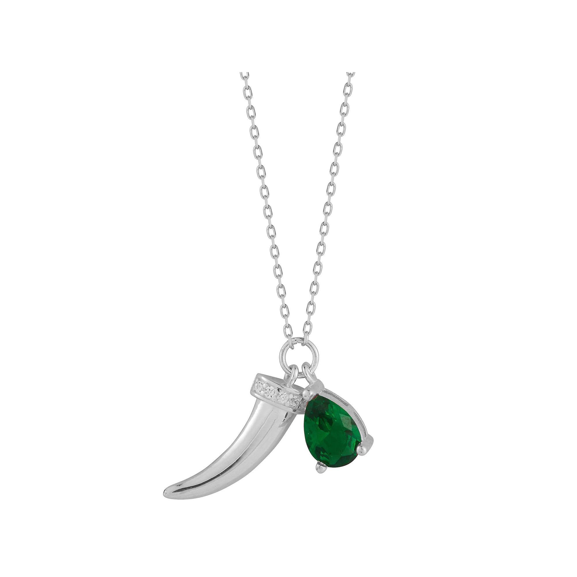 Sunkissed Sterling Cubic Zirconia Horn Charm Necklace, Women's, Size: 18", Gold Tone Green Product Image
