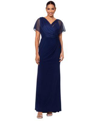 Betsy & Adam Womens Draped-Mesh V-Neck Sheath Dress Product Image