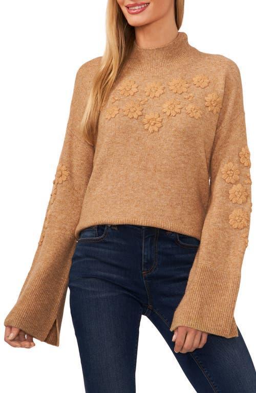 CeCe Womens Embroidered Mock Neck Bell-Sleeve Sweater Product Image