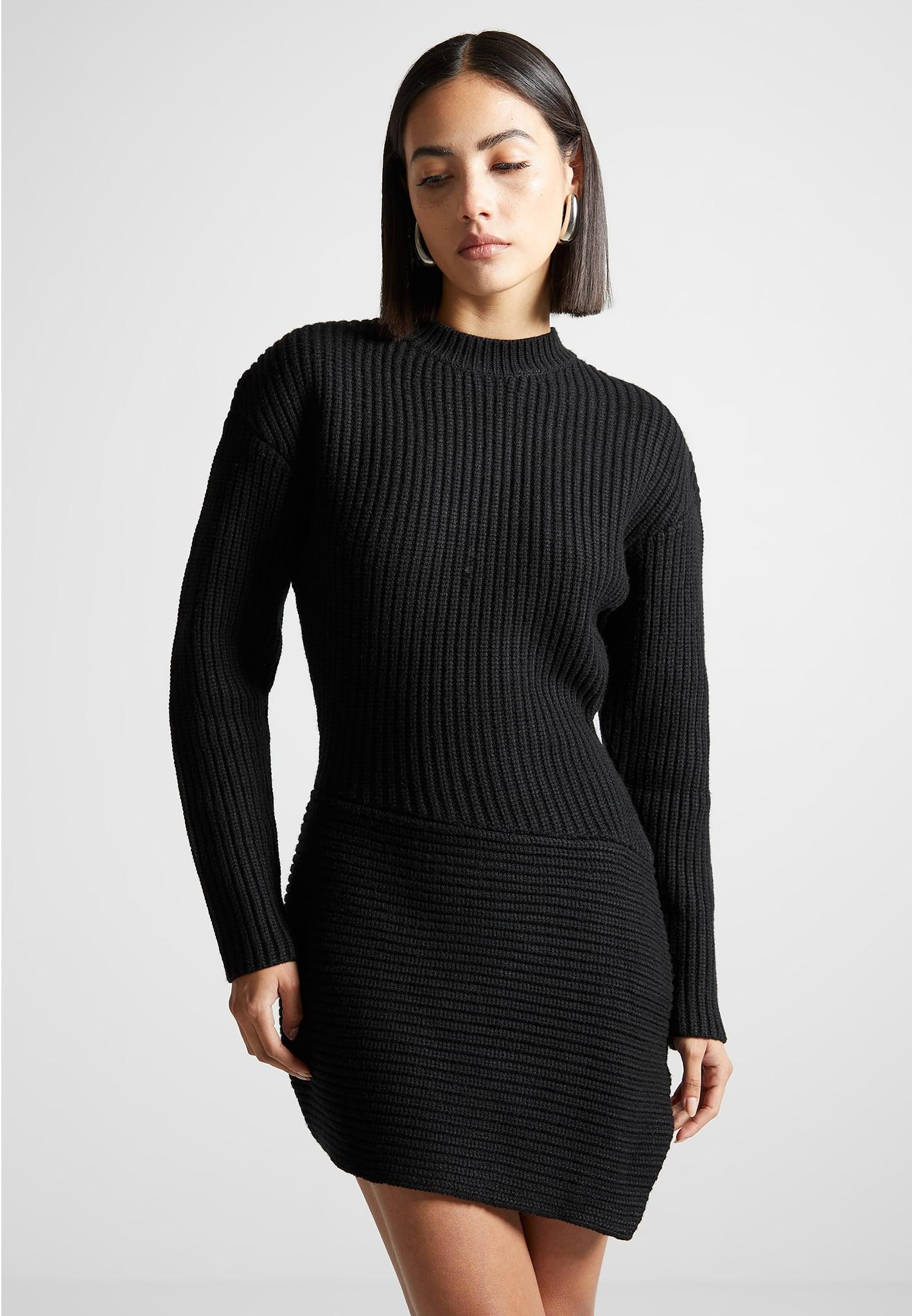 Asymmetric Knit Jumper Dress - Black Female Product Image