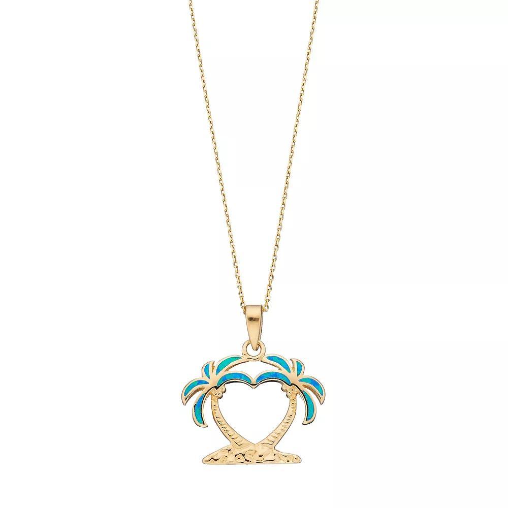 14k Gold Over Silver Lab-Created Blue Opal Palm Tree Pendant, Women's, Size: 18", Gold Tone Product Image