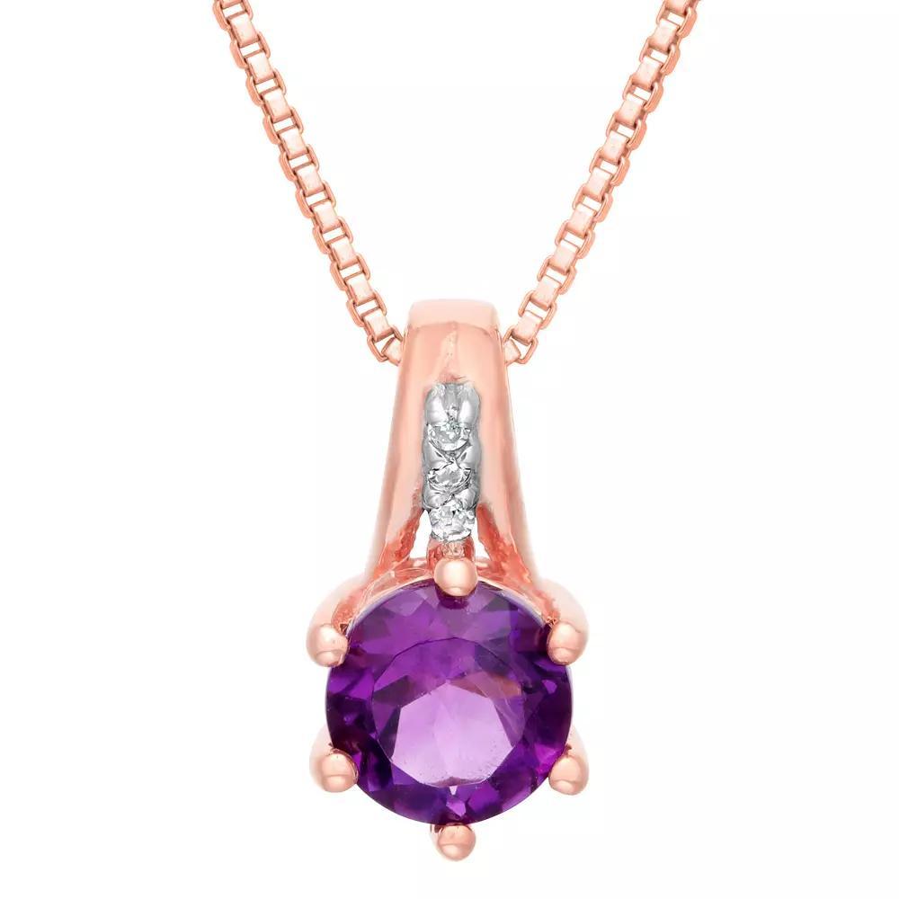 Gemminded 10k Rose Gold Amethyst & 0.01 Carat T.W. Diamond Accented Pendant Necklace, Women's, Size: 18" Product Image