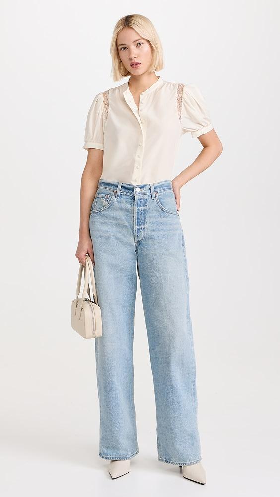 FRAME Lace Shoulder Inset Blouse | Shopbop Product Image