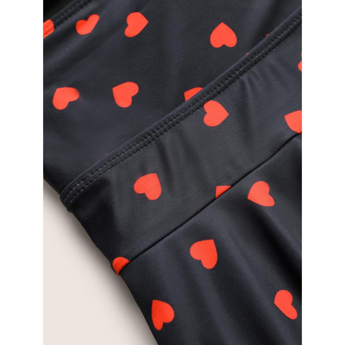 Plus Size Heart Print Crossover Adjustable Straps Swim Dress Women's Swimwear Black Beach Bodycon Heart neckline High stretch Curve Swim Dresses BloomChic 18-20/2X Product Image