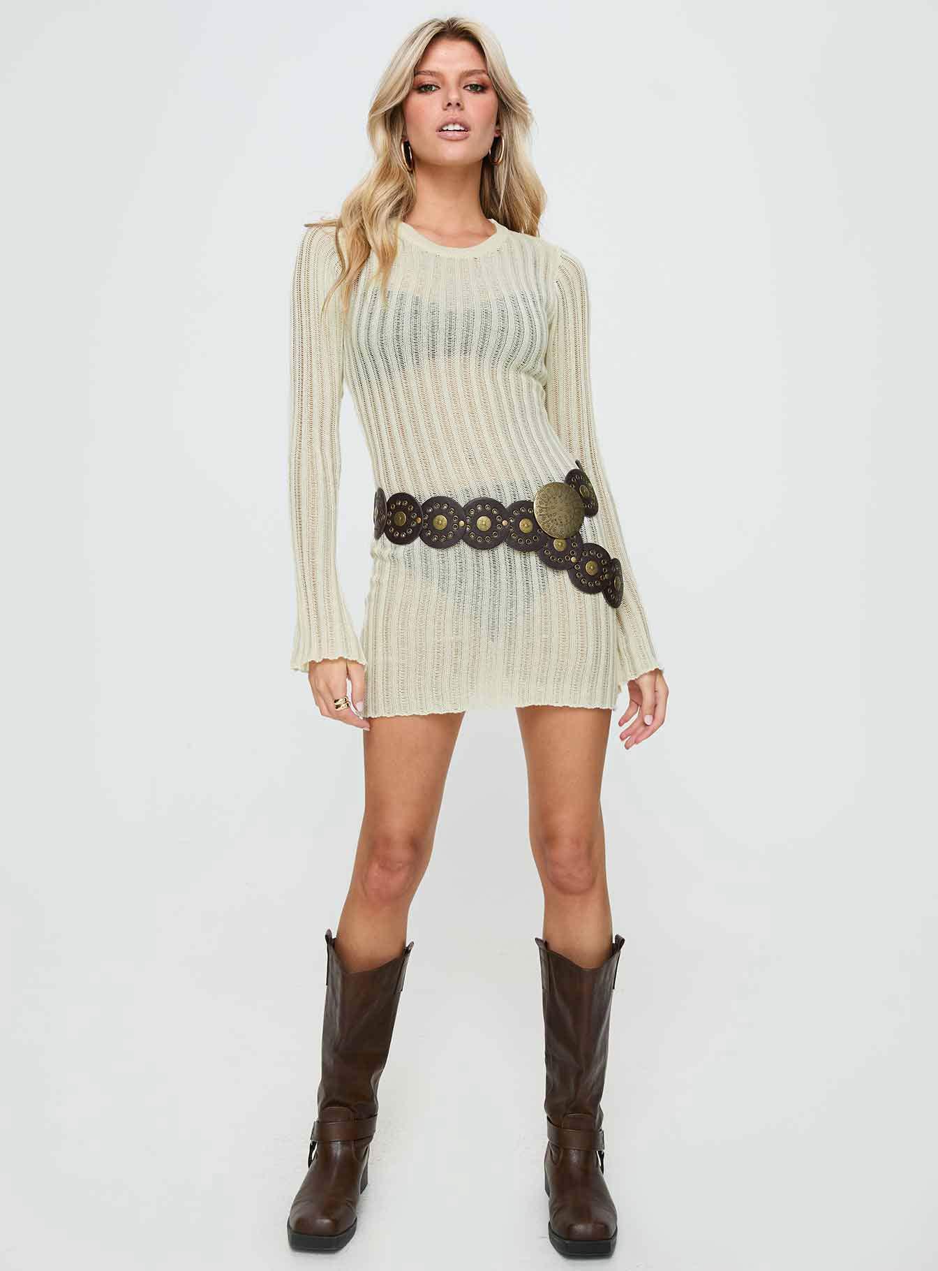 Primmie Long Sleeve Mini Dress Cream Product Image