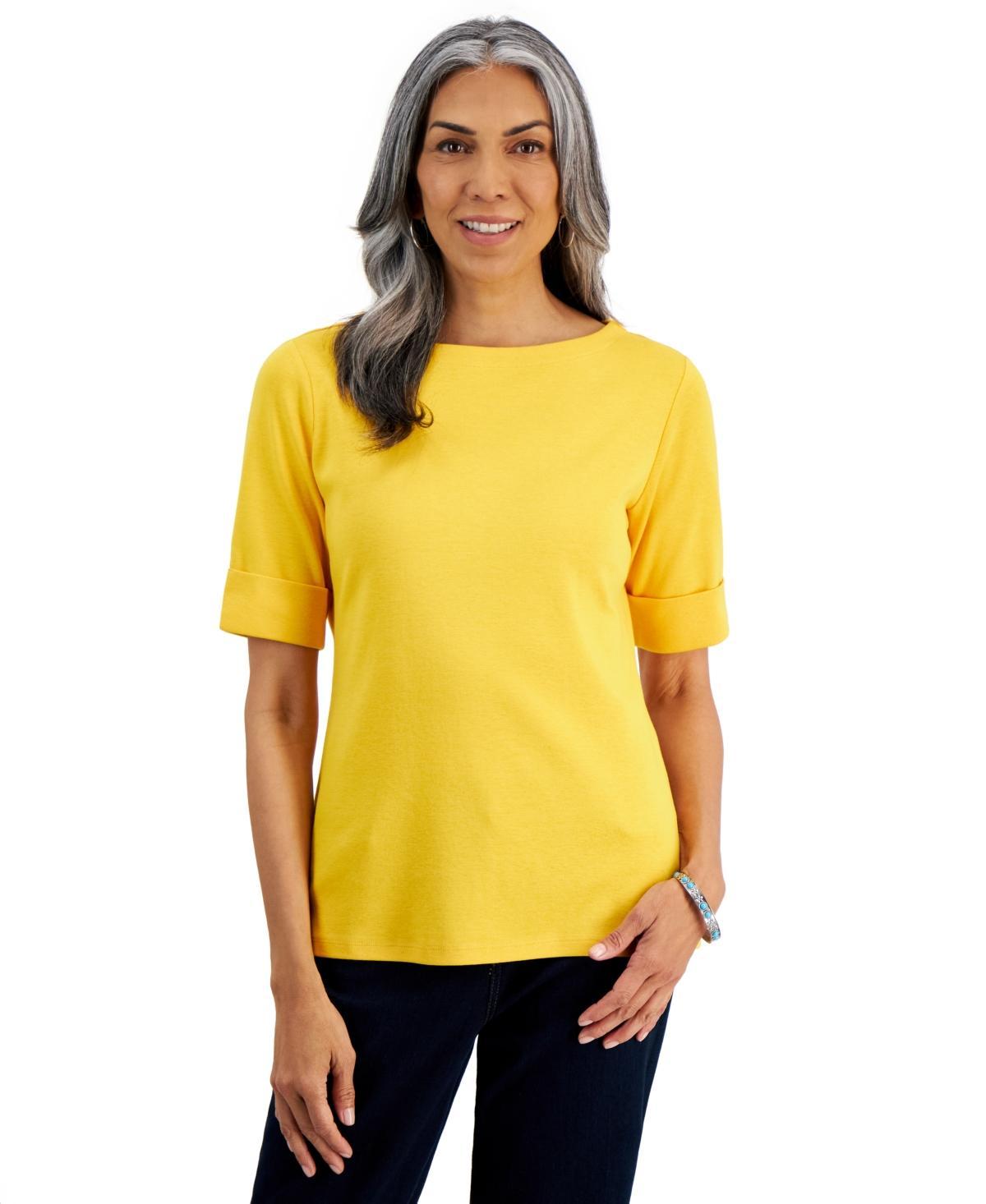 Style & Co Womens Boat-Neck Elbow Sleeve Cotton Top, Xs-4X, Created for Macys Product Image
