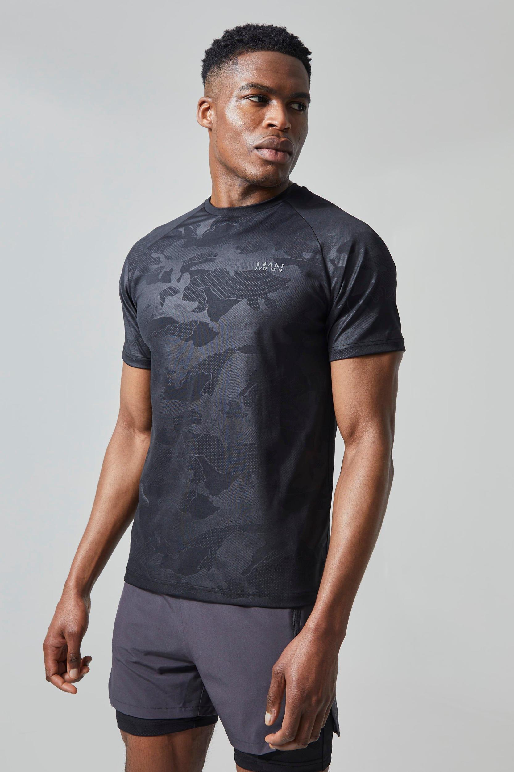 Mens Man Active Regular Camo Raglan Performance T-shirt - Black Product Image