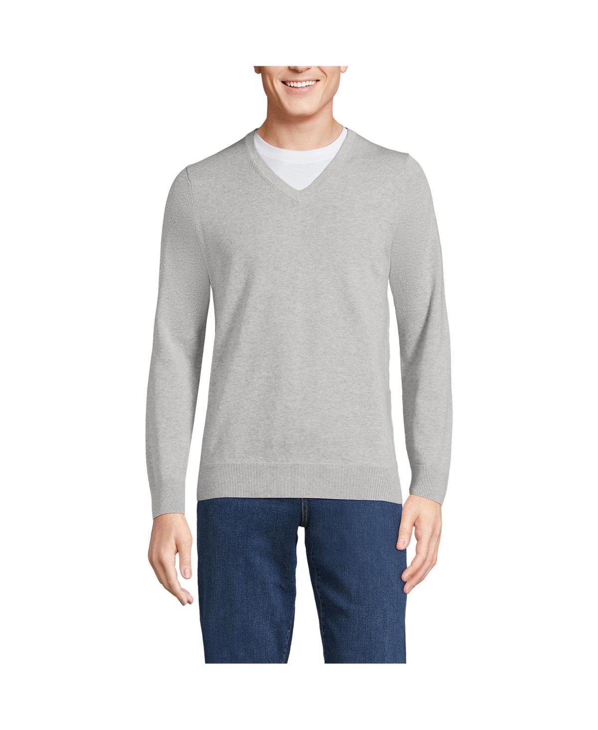 Men's Lands' End Fine Gauge Cotton V-Neck Sweater, Size: Small, Radiant Blue Product Image