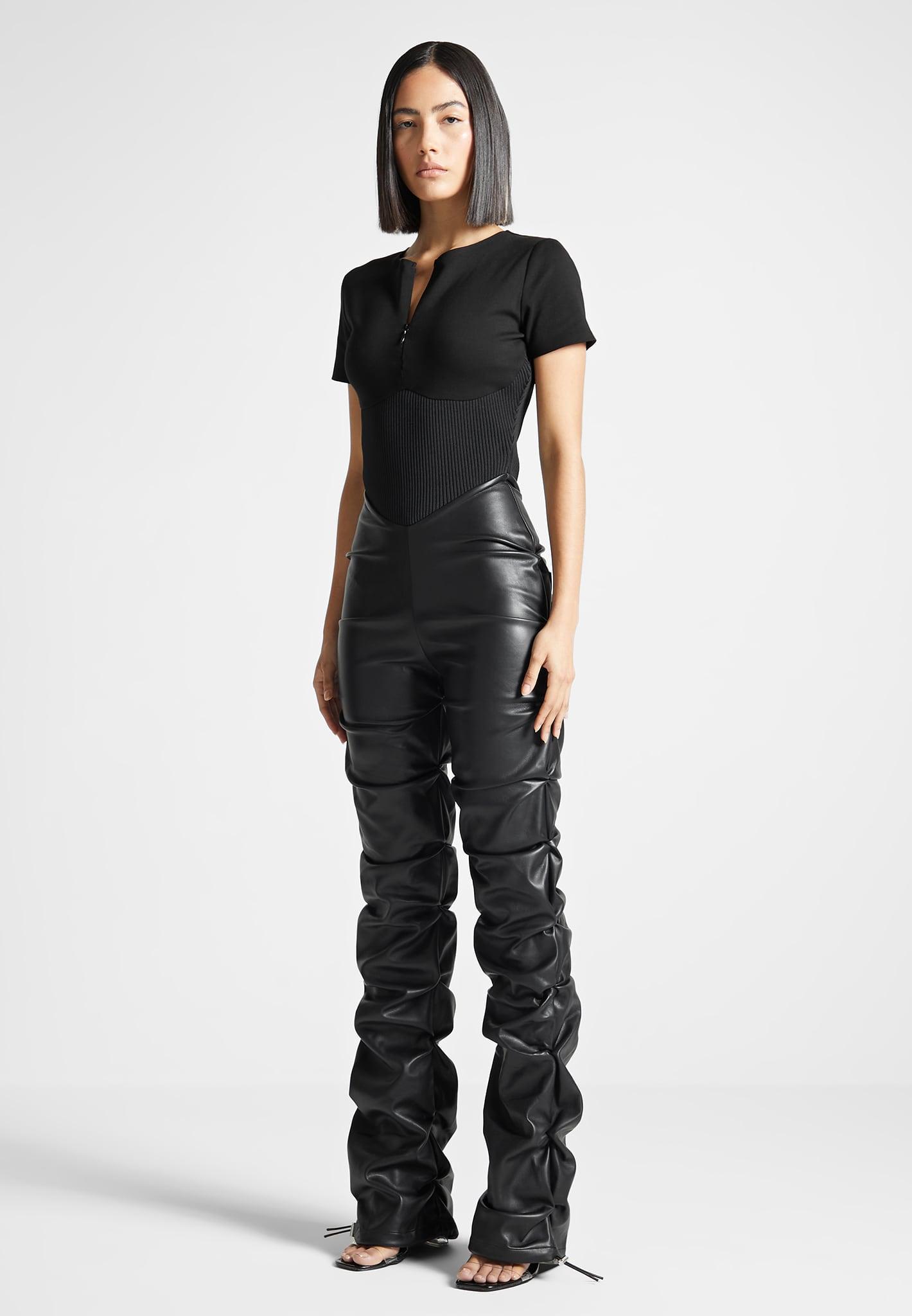 Tacked Leather T-Shirt Jumpsuit - Black Female Product Image