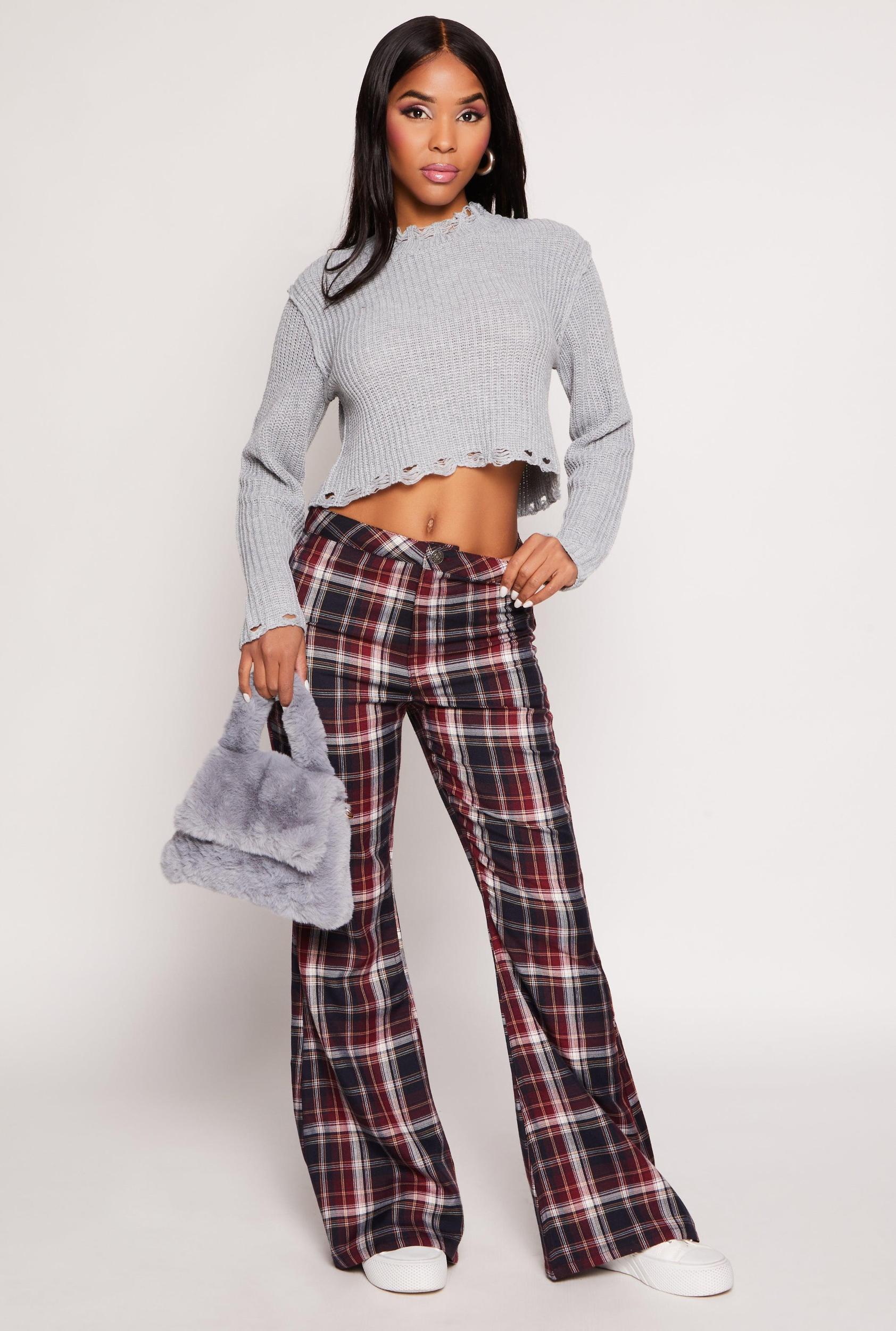 Womens Almost Famous Plaid Flare Pants Product Image
