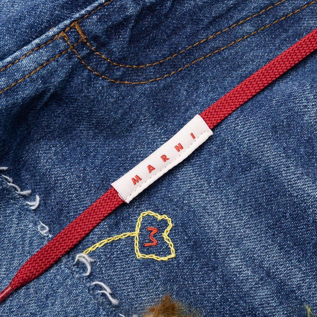 Blue Organic Denim Jeans With Mohair Patches - Iris Blue Male Product Image