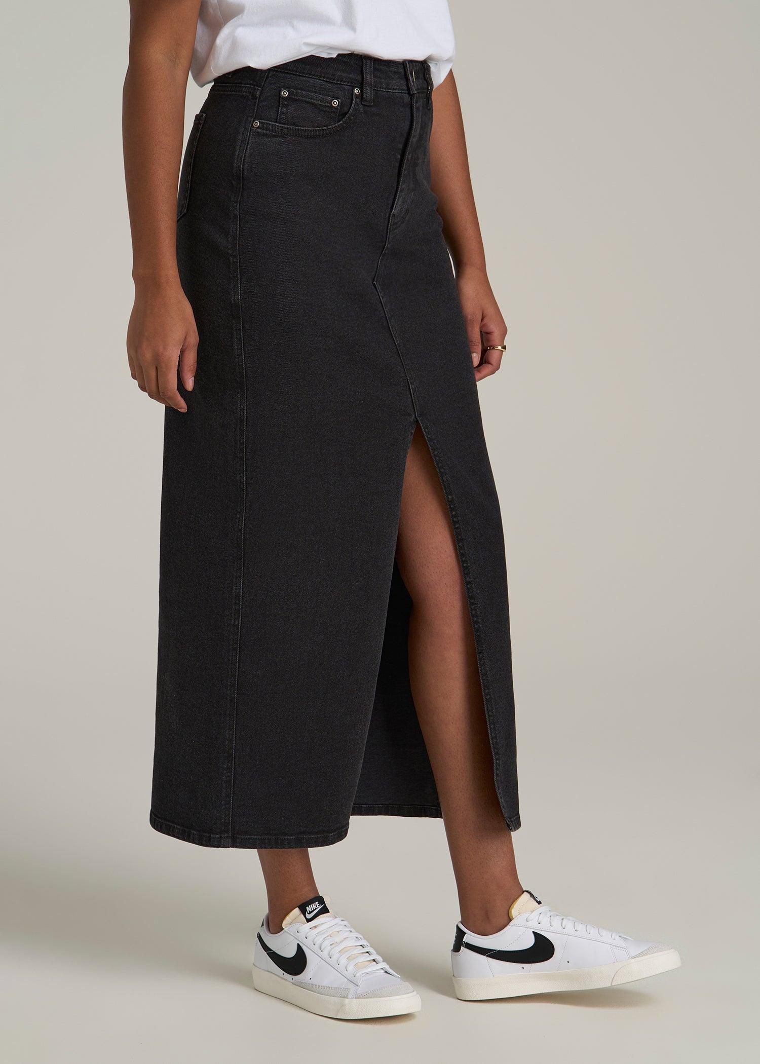 Denim Maxi Skirt for Tall Women in Onyx Black Wash Product Image