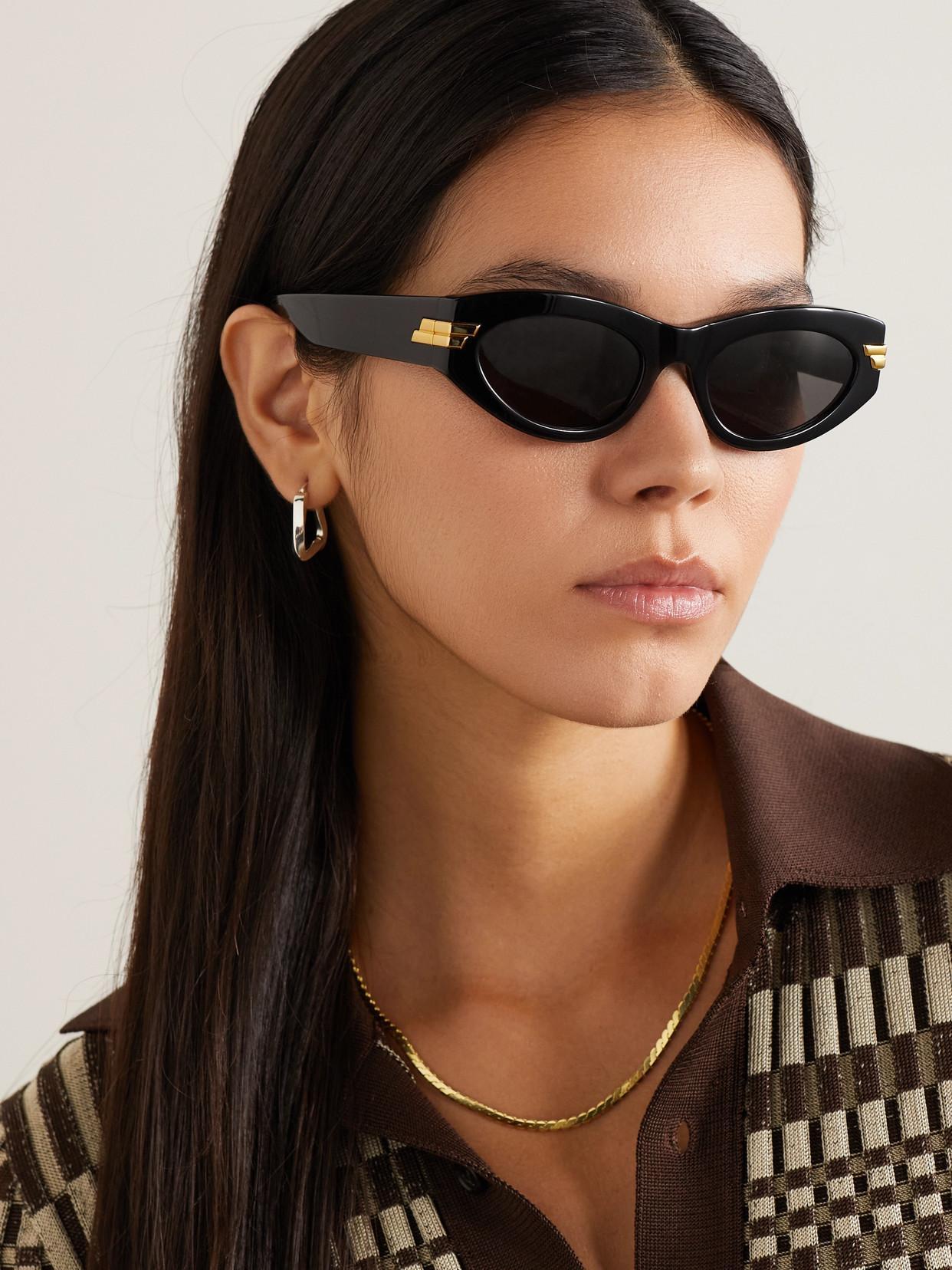 BOTTEGA VENETA Cat-eye Acetate And Gold-tone Sunglasses In Black Product Image