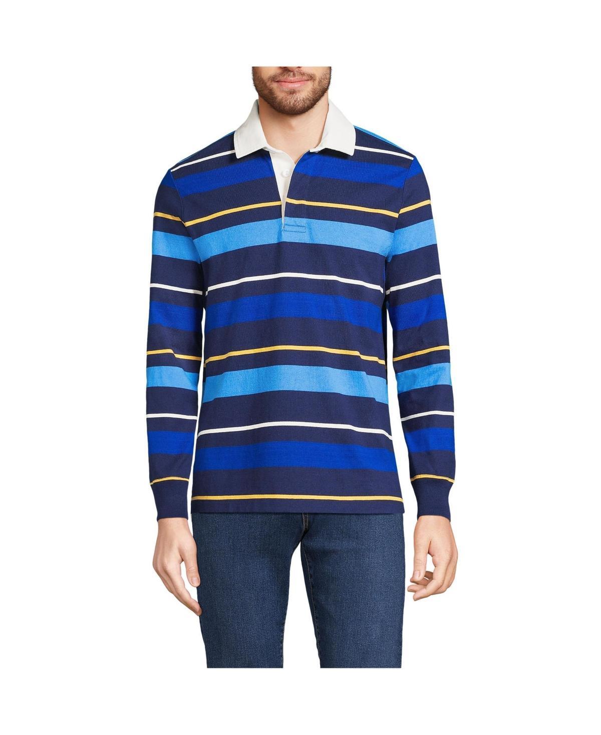 Men's Lands' End Striped Rugby Shirt, Size: Medium, Black Blue Stripes Product Image