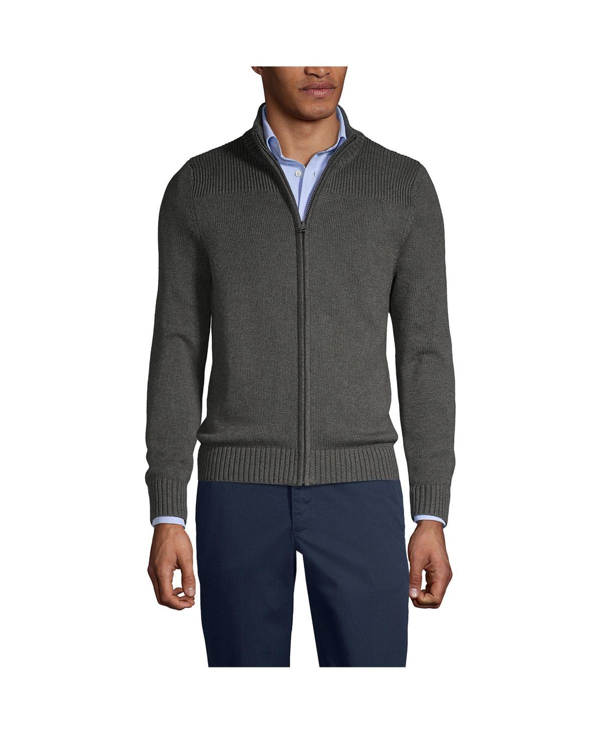 Mens Lands End School Uniform Zip-Front Cardigan Sweater Classic Blue Product Image