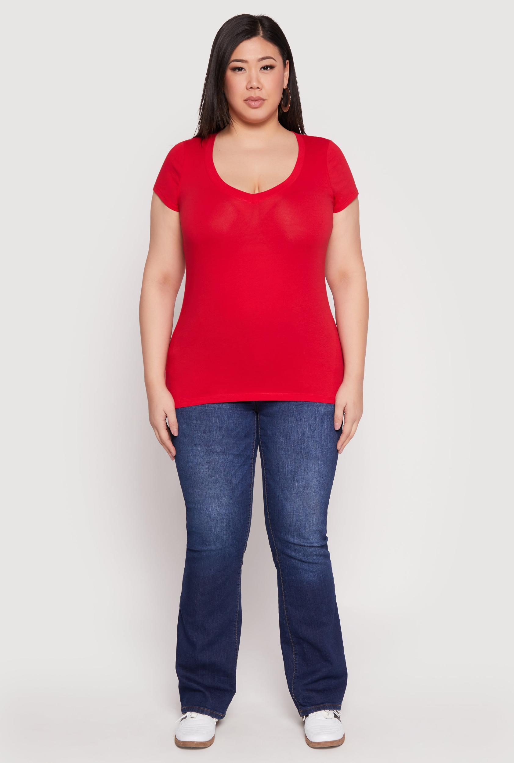 Womens Plus Size Basic V Neck T Shirt Product Image