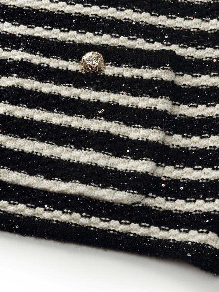 Black And White Stripe Women Cardigan Product Image