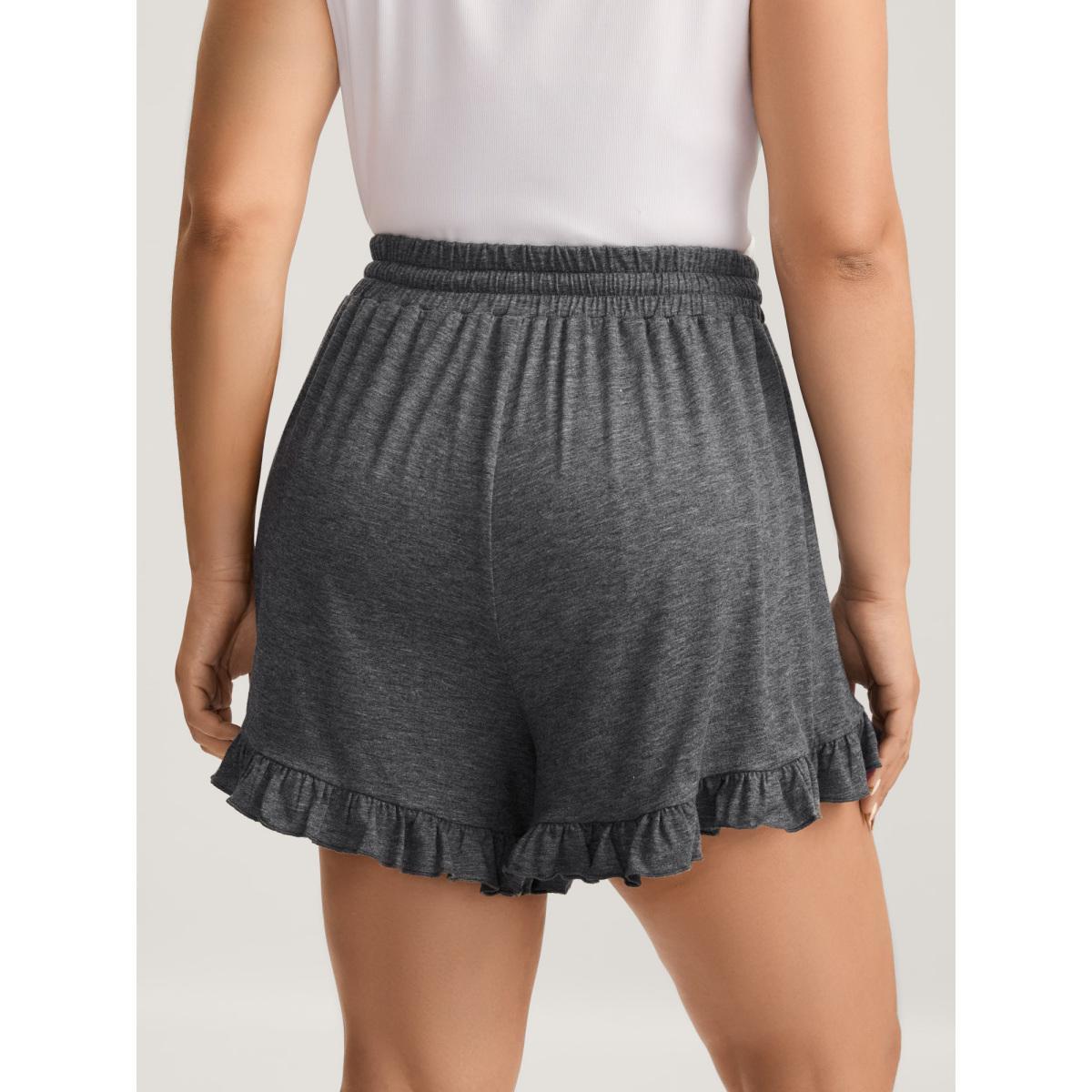 Plus Size Supersoft Mixed Color Knit Drawstring Ruffled Shorts Women ArmyGreen Casual Drawstring Wide Leg Everyday-Casual Shorts BloomChic 10/M Product Image